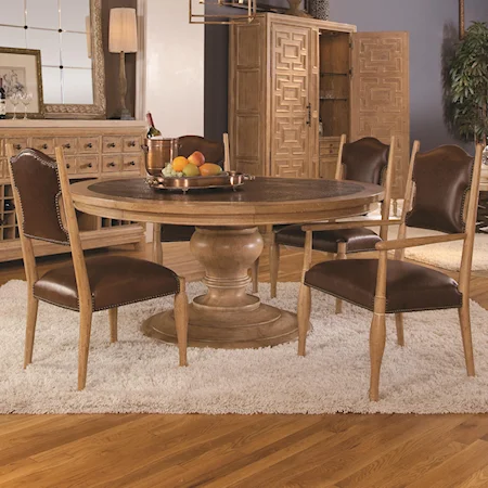 Round Dining Table and Chairs Set with Faux Copper Inset Table Top